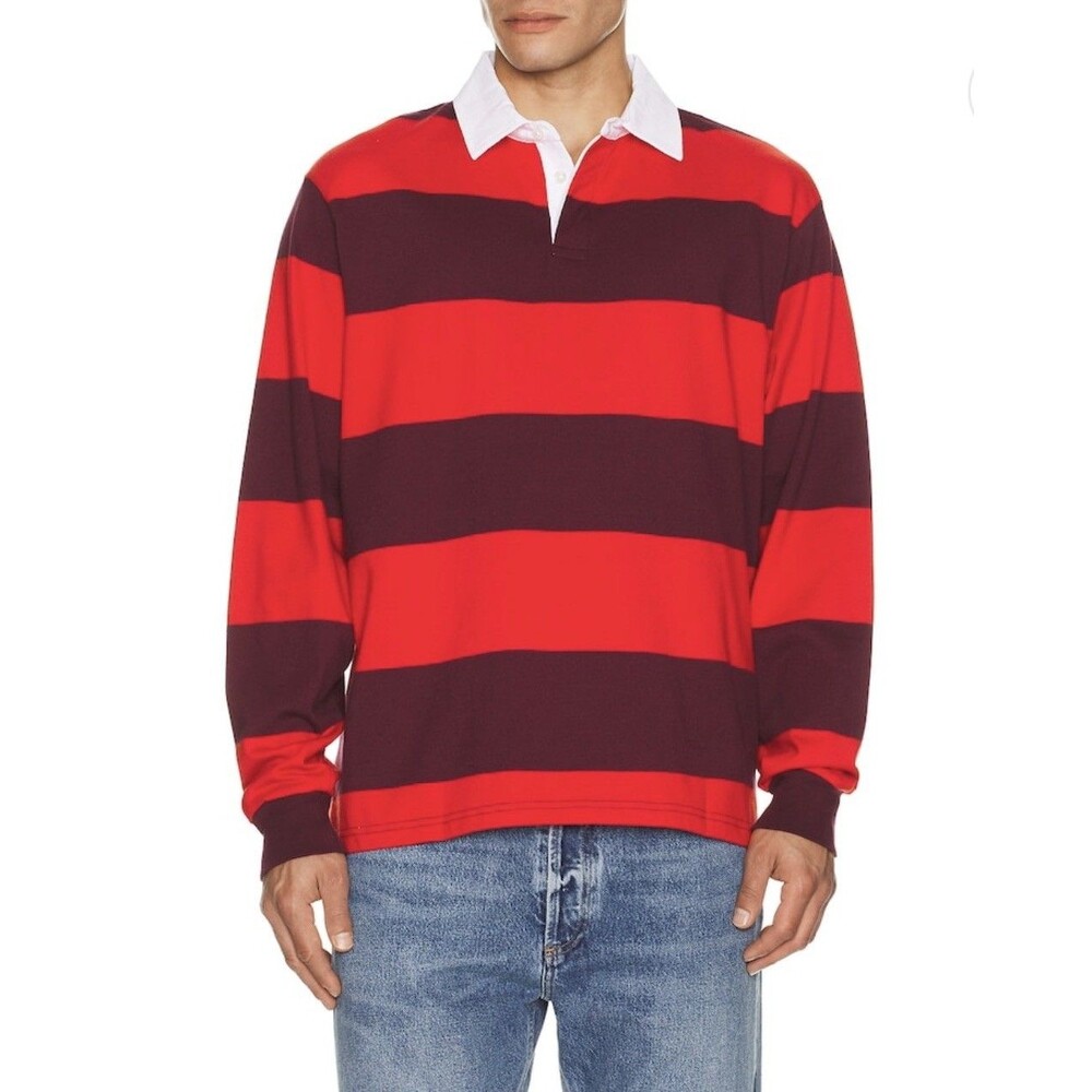 Men Long Sleeve Teshirt Turn Down White Collar Size M